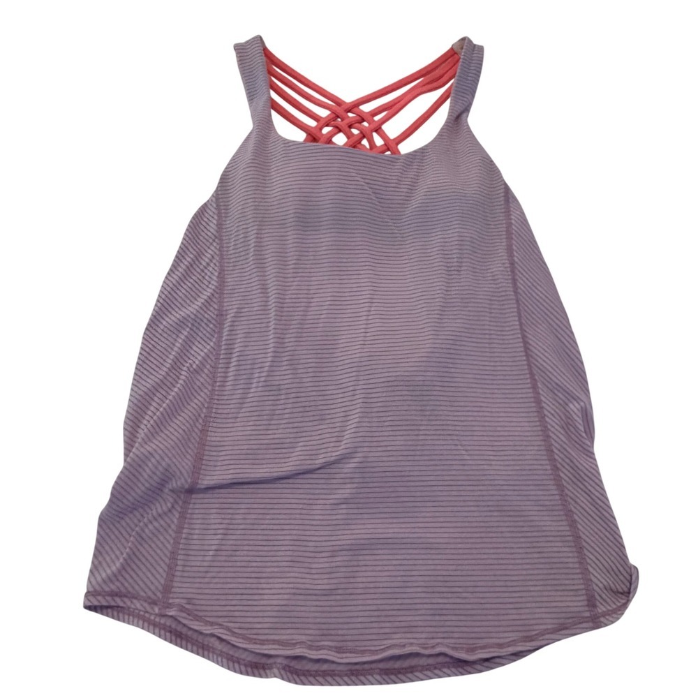 Lululemon Wild Tank Purple Striped Strappy Back Built In Bra Top Size 6